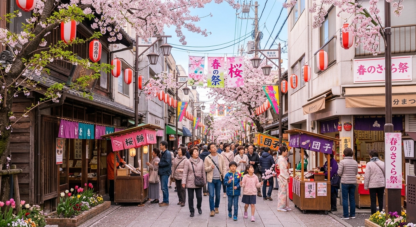 春まつりでにぎわう商店街